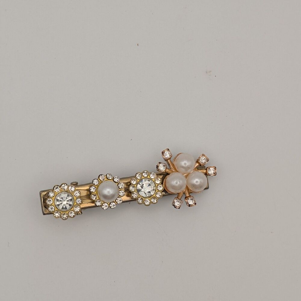 Gold-Tone Rhinestone & Faux Pearl Hair Clip Barrette
